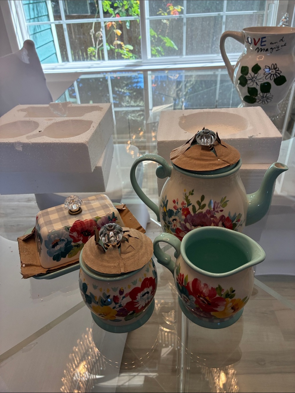 The Pioneer Woman White Floral Mug with White Foam Protectors